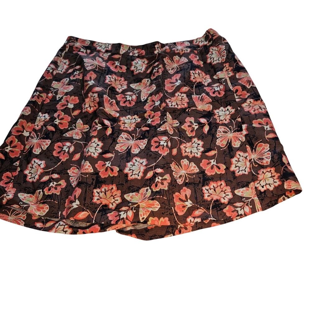 CJ Banks Womens 18W Linen Blend Floral Skort NWT Pink Brown Faux Wrap Cottage